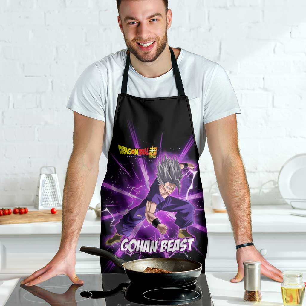 Gohan Beast Dragon Ball Super Anime Purple Lightning Aura Design Apron with Dynamic Power Pose and Energy Burst Background - The Mazicc