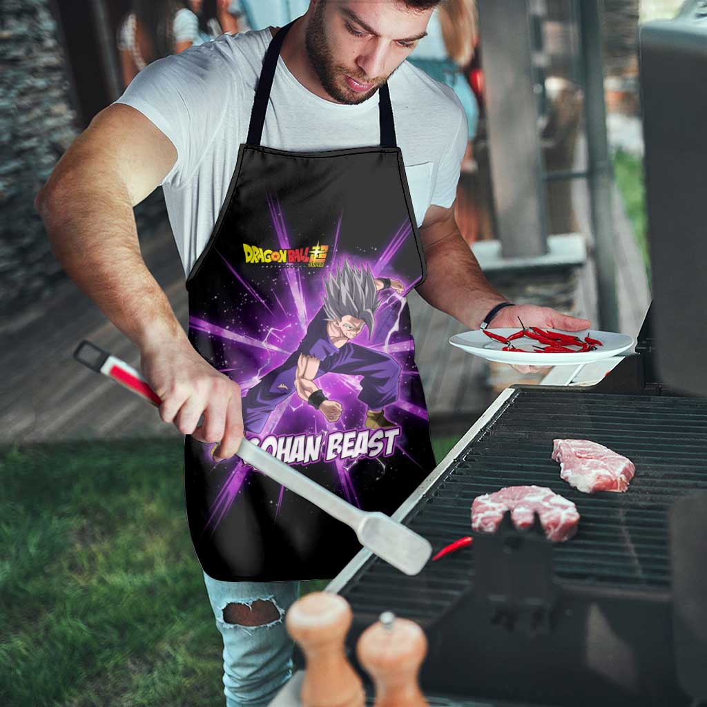 Gohan Beast Dragon Ball Super Anime Purple Lightning Aura Design Apron with Dynamic Power Pose and Energy Burst Background - The Mazicc