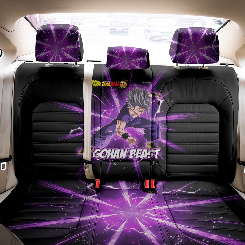 Gohan Beast Dragon Ball Super Anime Purple Lightning Aura Design Back Car Seat Cover with Dynamic Power Pose and Energy Burst Background - The Mazicc