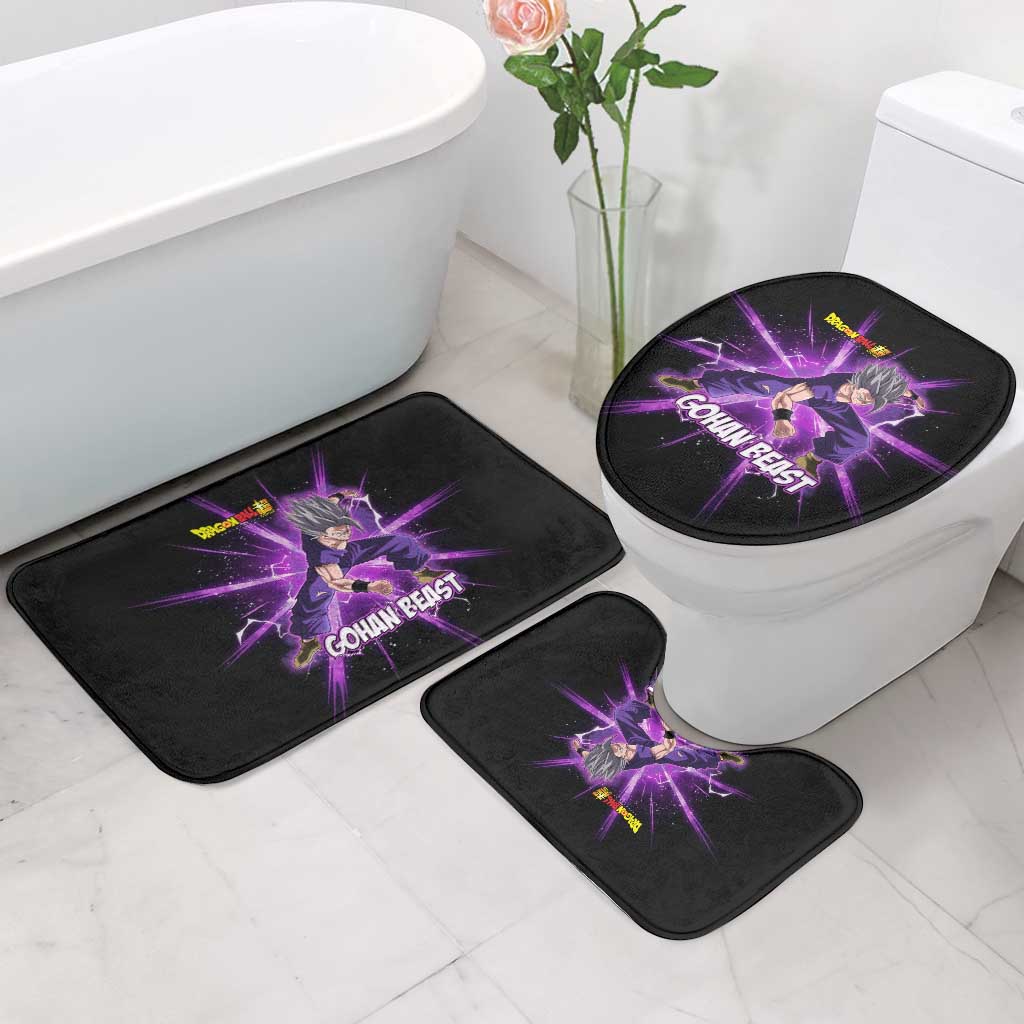 Gohan Beast Dragon Ball Super Anime Purple Lightning Aura Design Bathroom Set with Dynamic Power Pose and Energy Burst Background - The Mazicc