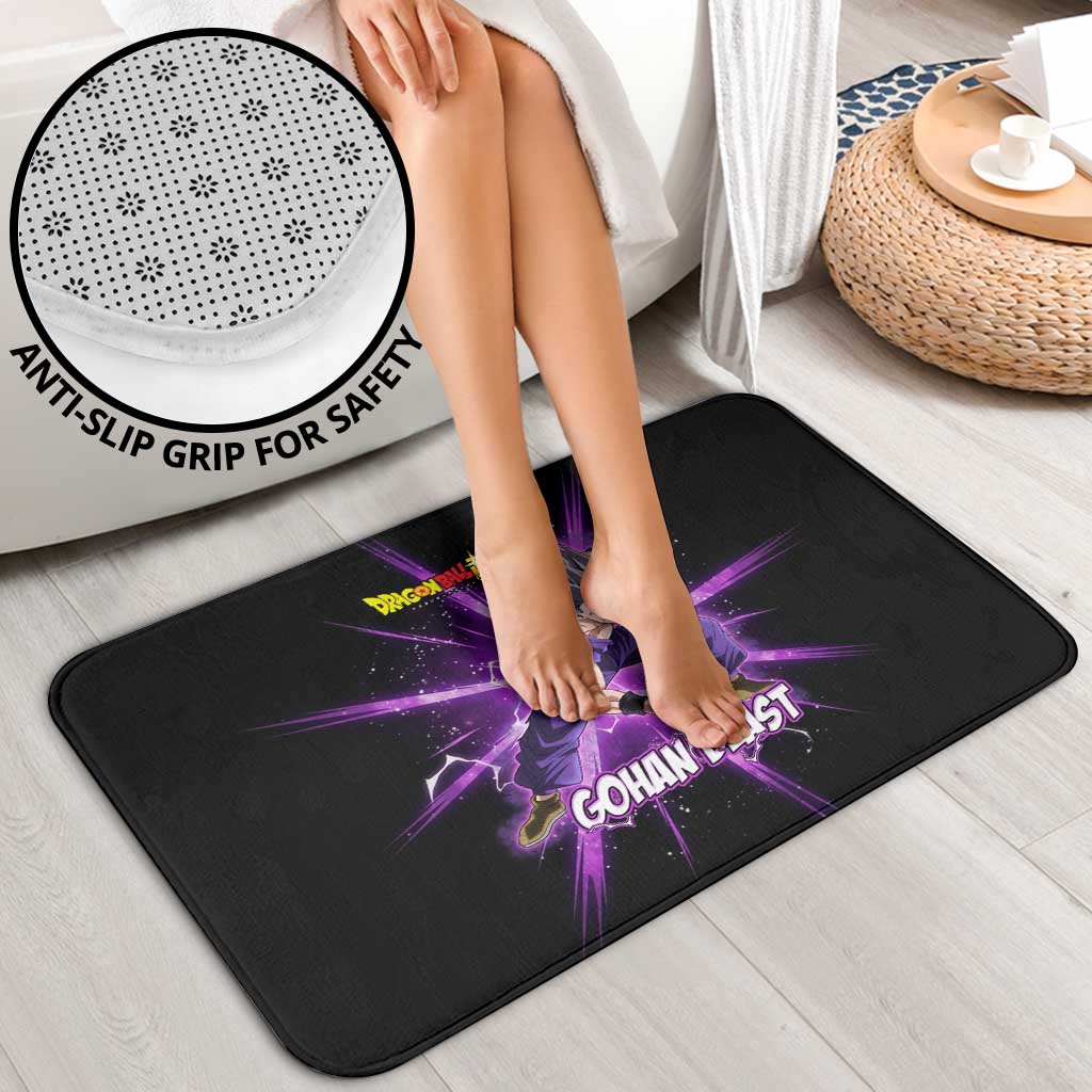 Gohan Beast Dragon Ball Super Anime Purple Lightning Aura Design Bathroom Set with Dynamic Power Pose and Energy Burst Background - The Mazicc