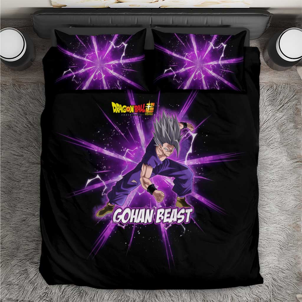 Gohan Beast Dragon Ball Super Anime Purple Lightning Aura Design Bedding Set with Dynamic Power Pose and Energy Burst Background - The Mazicc