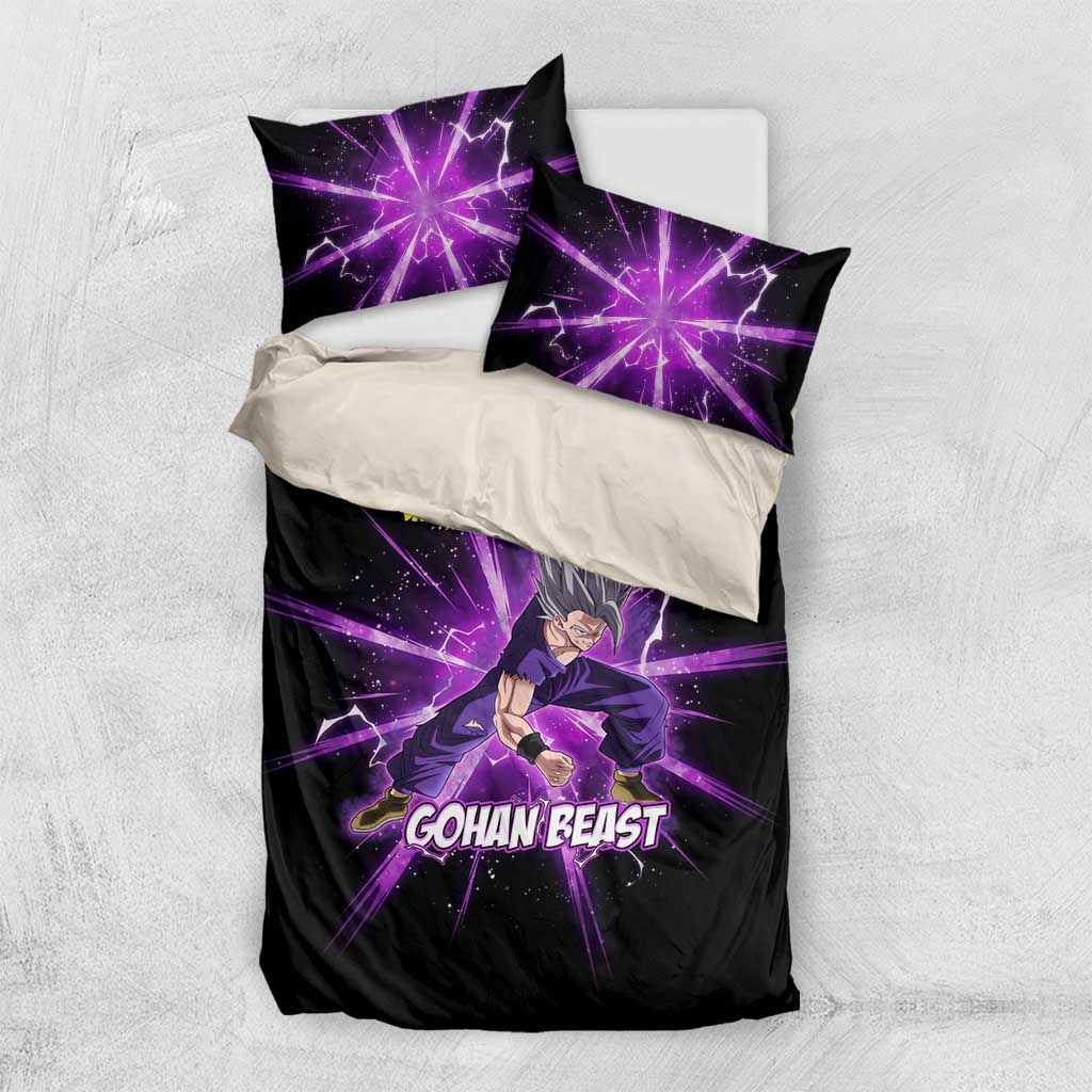 Gohan Beast Dragon Ball Super Anime Purple Lightning Aura Design Bedding Set with Dynamic Power Pose and Energy Burst Background - The Mazicc