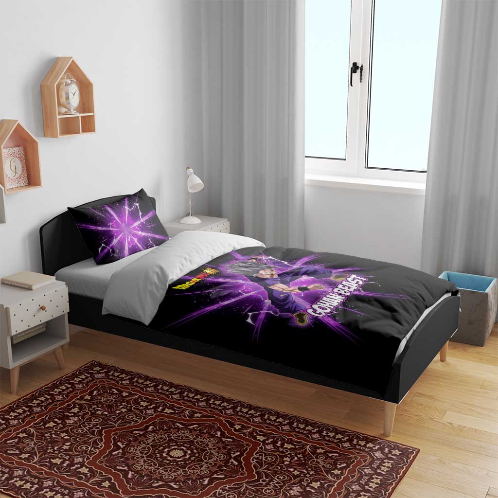 Gohan Beast Dragon Ball Super Anime Purple Lightning Aura Design Bedding Set with Dynamic Power Pose and Energy Burst Background - The Mazicc