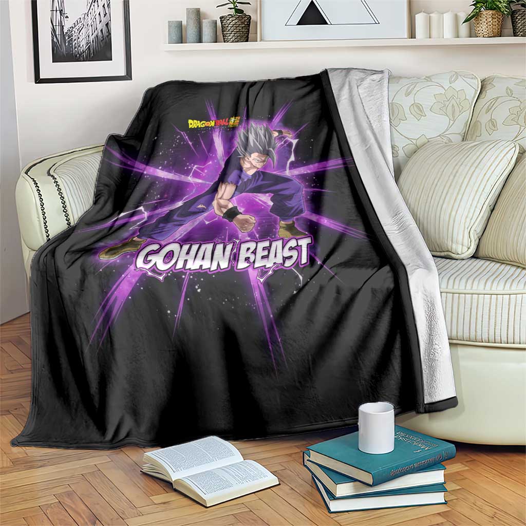 Gohan Beast Dragon Ball Super Anime Purple Lightning Aura Design Blanket with Dynamic Power Pose and Energy Burst Background - The Mazicc