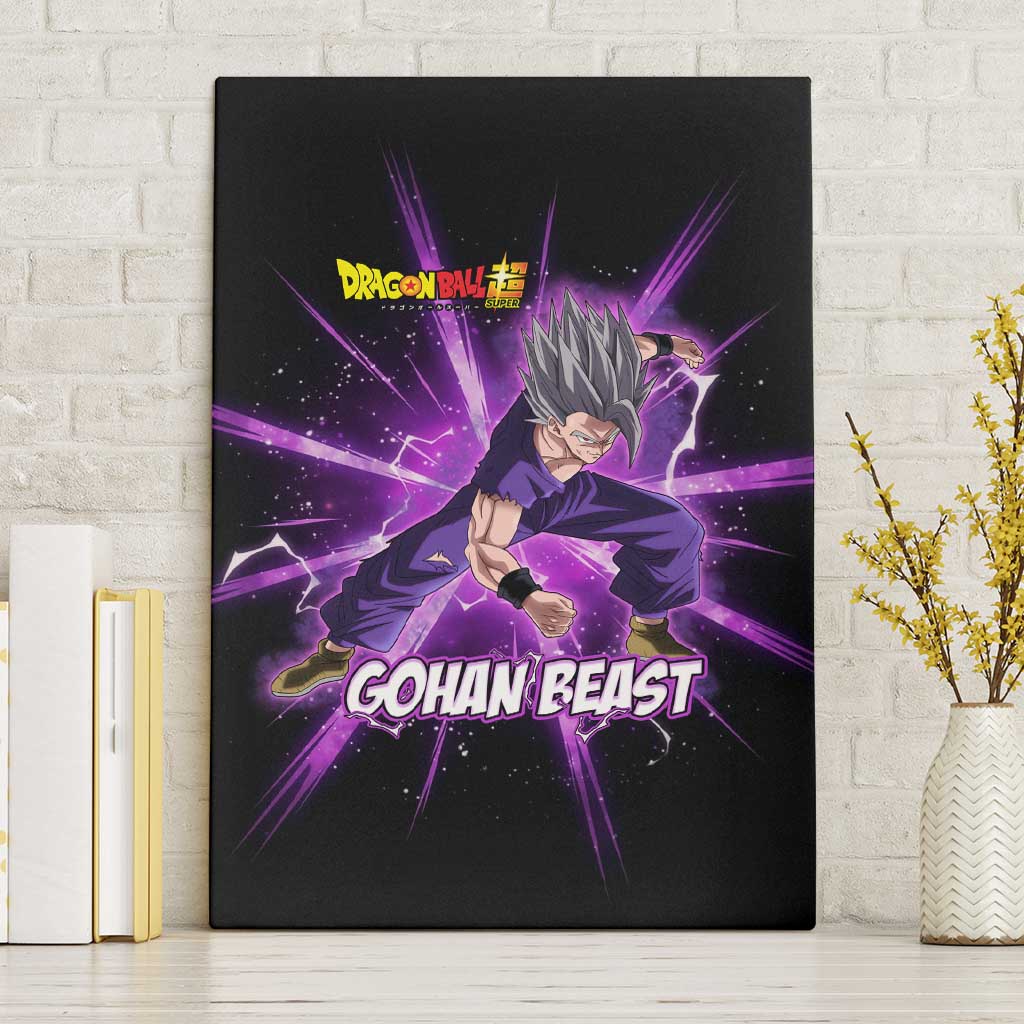 Gohan Beast Dragon Ball Super Anime Purple Lightning Aura Design Canvas Wall Art with Dynamic Power Pose and Energy Burst Background - The Mazicc