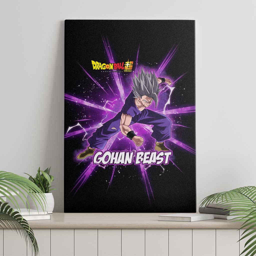 Gohan Beast Dragon Ball Super Anime Purple Lightning Aura Design Canvas Wall Art with Dynamic Power Pose and Energy Burst Background - The Mazicc