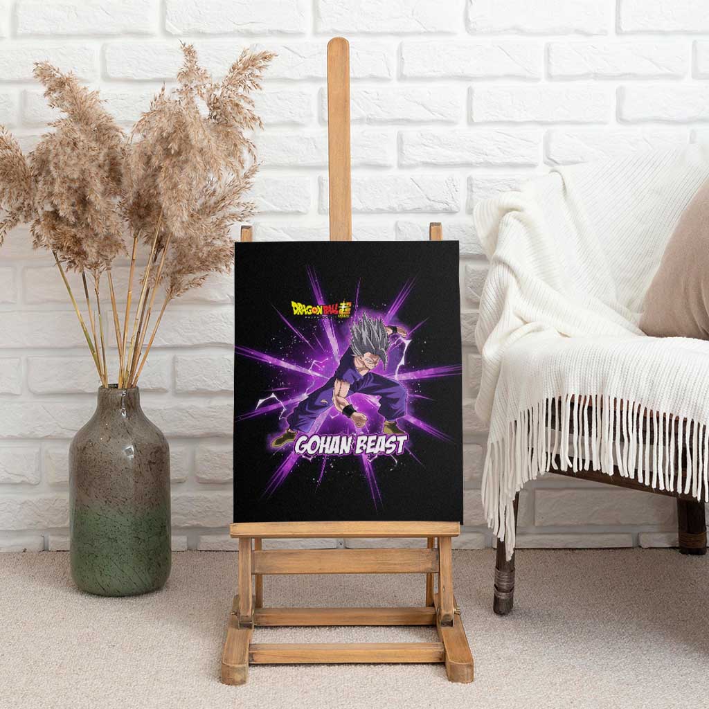 Gohan Beast Dragon Ball Super Anime Purple Lightning Aura Design Canvas Wall Art with Dynamic Power Pose and Energy Burst Background - The Mazicc