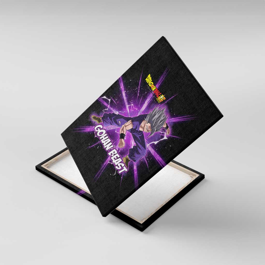 Gohan Beast Dragon Ball Super Anime Purple Lightning Aura Design Canvas Wall Art with Dynamic Power Pose and Energy Burst Background - The Mazicc