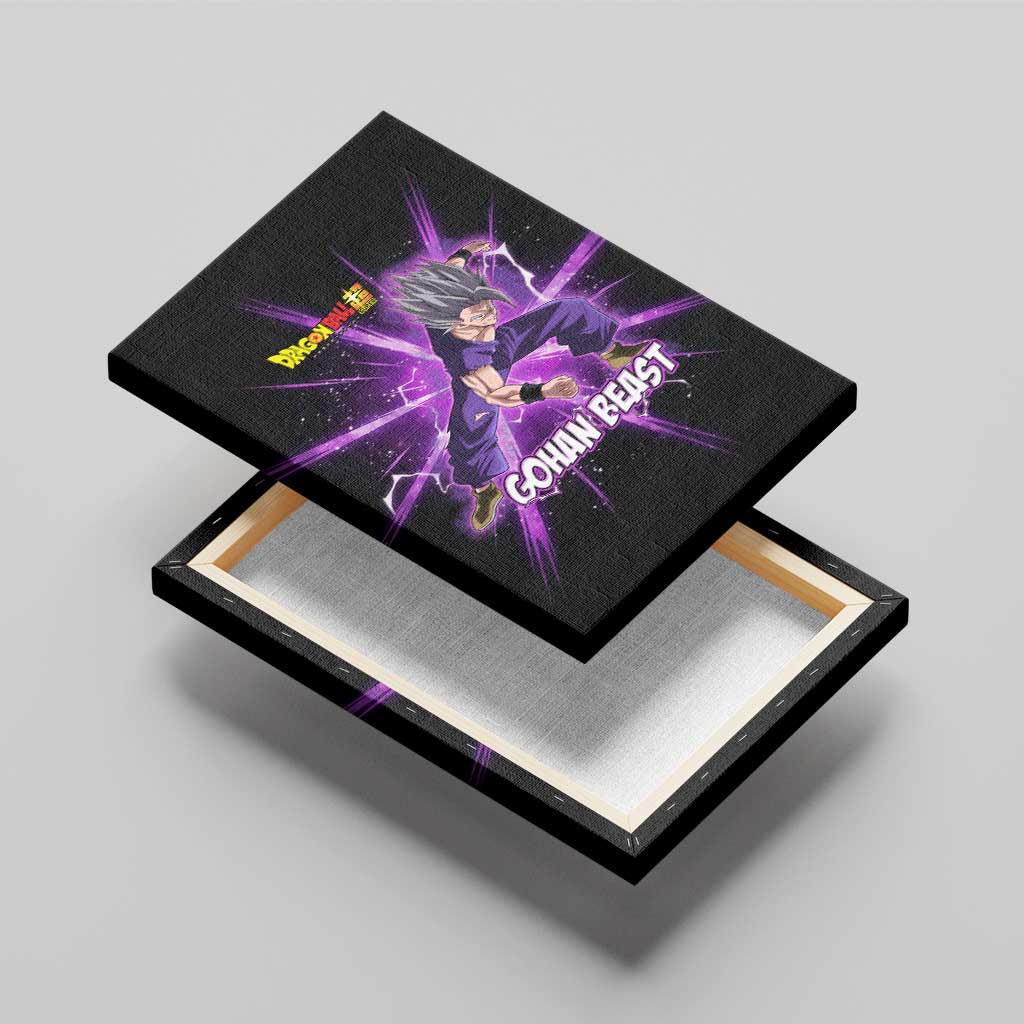 Gohan Beast Dragon Ball Super Anime Purple Lightning Aura Design Canvas Wall Art with Dynamic Power Pose and Energy Burst Background - The Mazicc