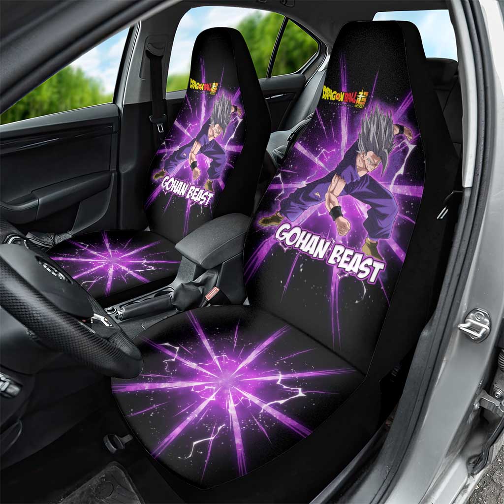 Gohan Beast Dragon Ball Super Anime Purple Lightning Aura Design Car Seat Cover with Dynamic Power Pose and Energy Burst Background - The Mazicc