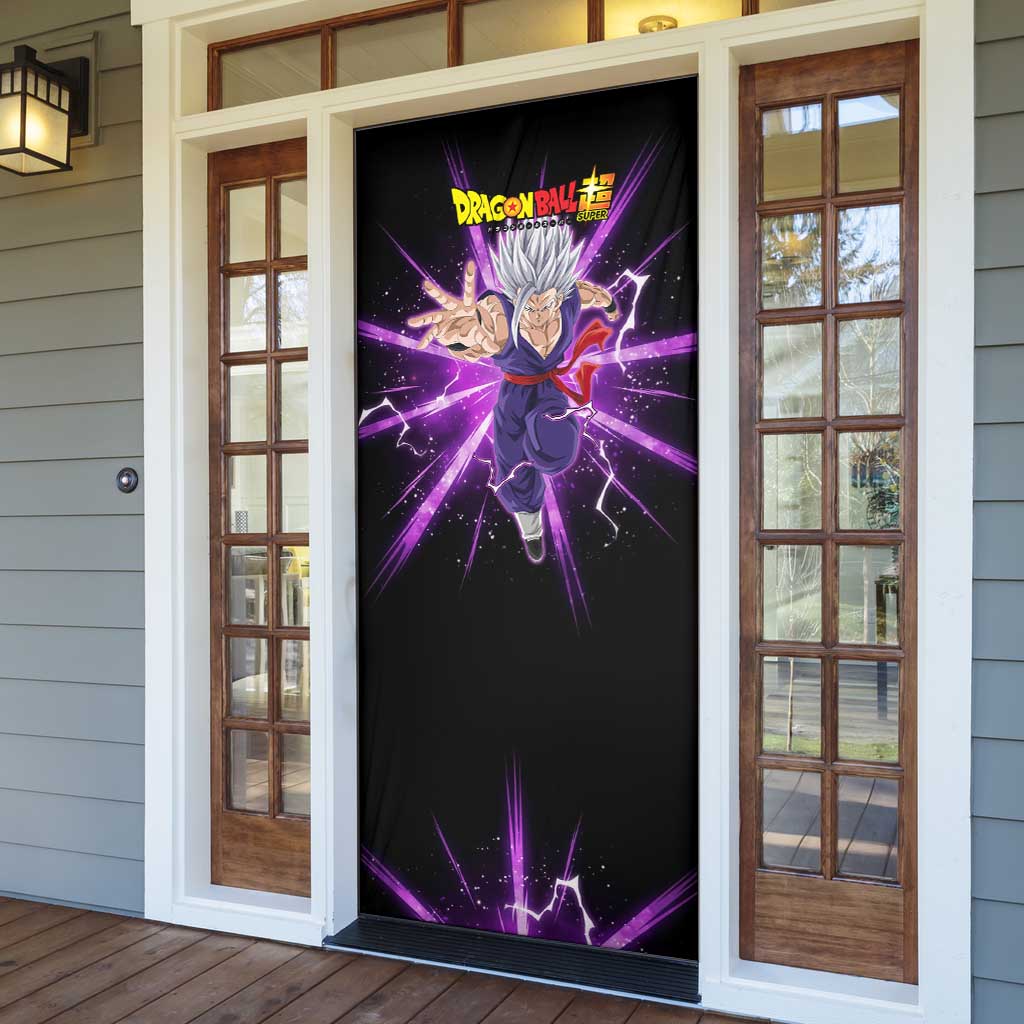 Gohan Beast Dragon Ball Super Anime Purple Lightning Aura Design Door Cover with Dynamic Power Pose and Energy Burst Background - The Mazicc