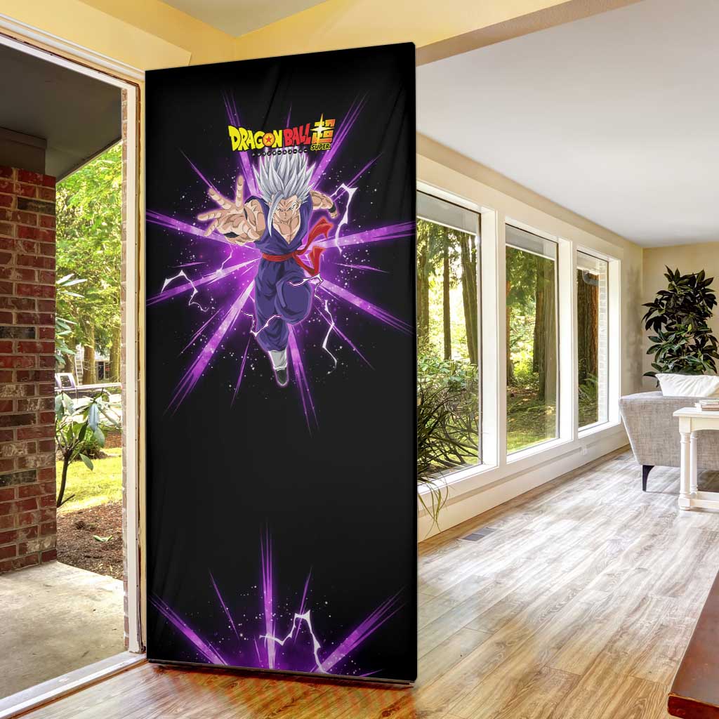 Gohan Beast Dragon Ball Super Anime Purple Lightning Aura Design Door Cover with Dynamic Power Pose and Energy Burst Background - The Mazicc