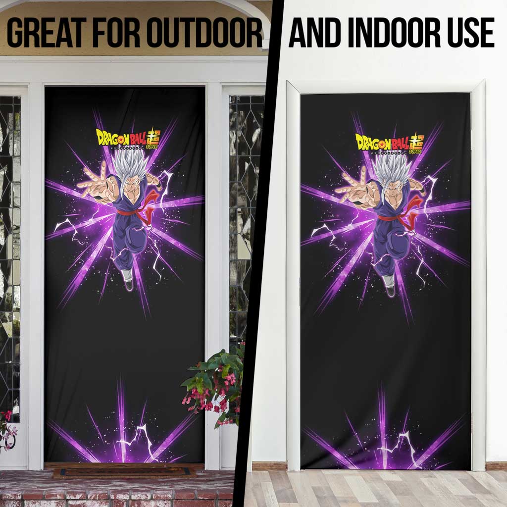 Gohan Beast Dragon Ball Super Anime Purple Lightning Aura Design Door Cover with Dynamic Power Pose and Energy Burst Background - The Mazicc