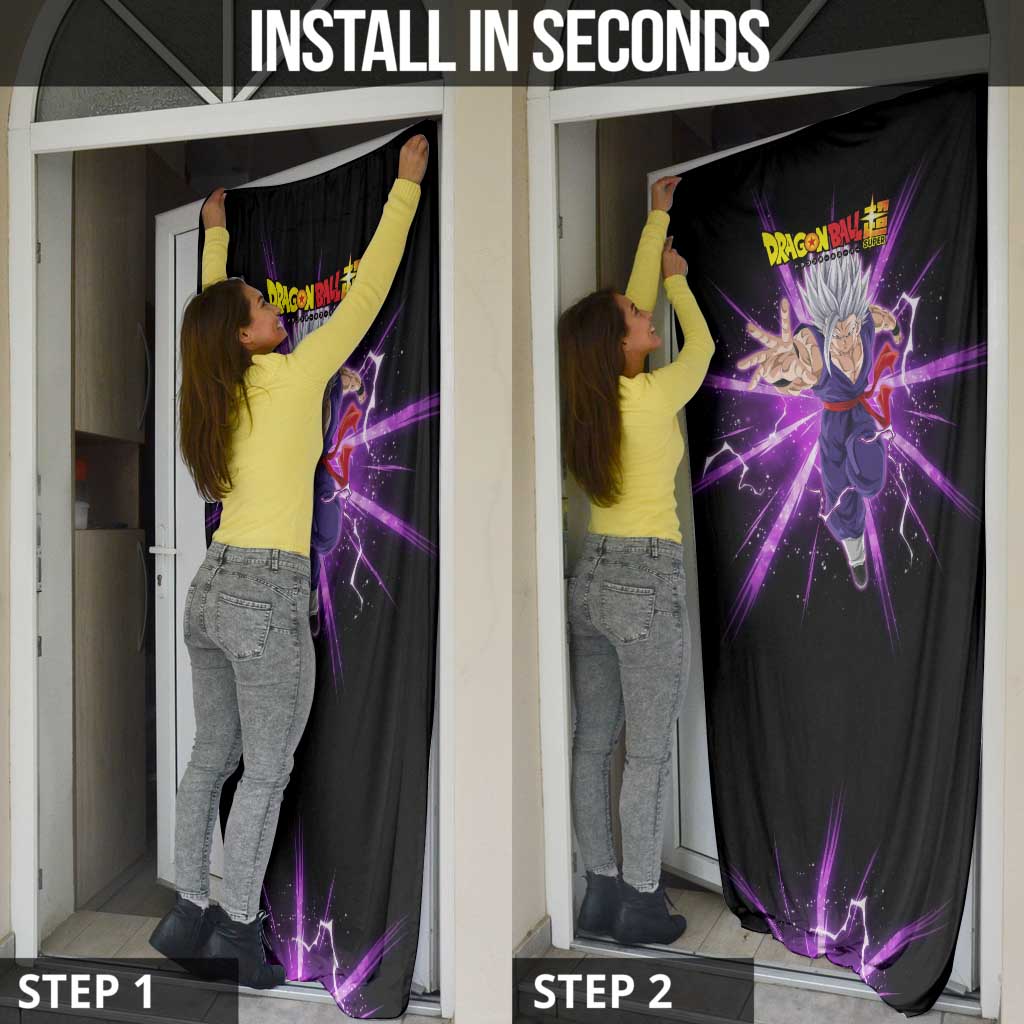 Gohan Beast Dragon Ball Super Anime Purple Lightning Aura Design Door Cover with Dynamic Power Pose and Energy Burst Background - The Mazicc