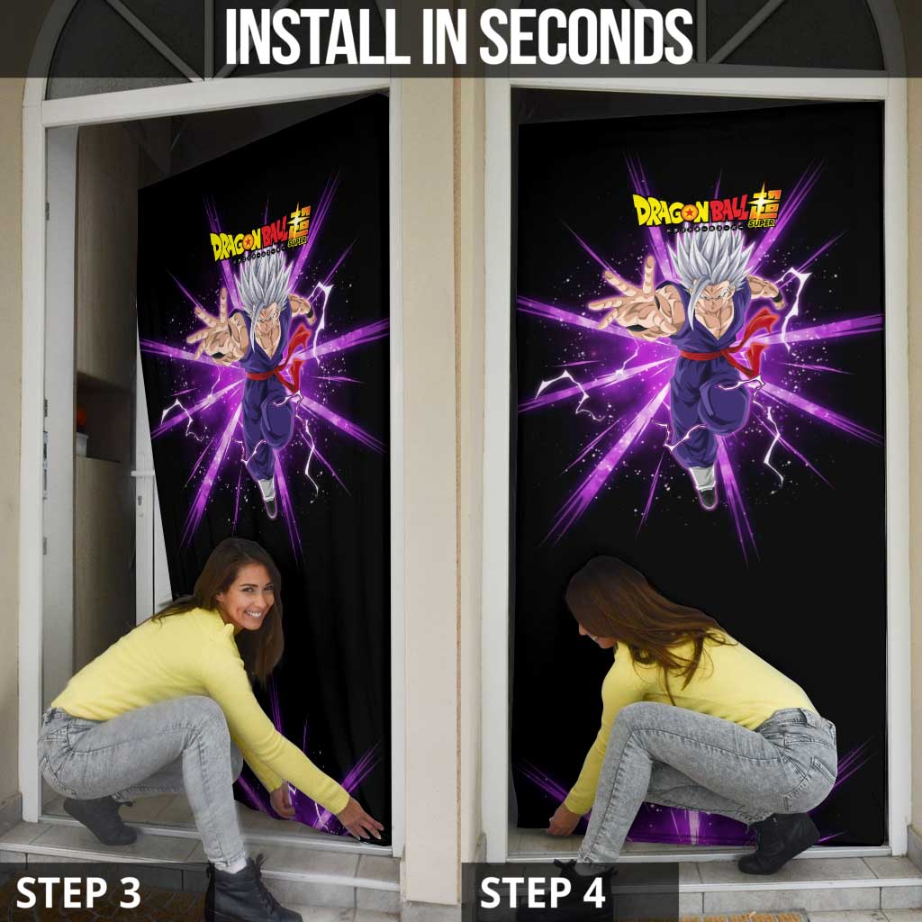 Gohan Beast Dragon Ball Super Anime Purple Lightning Aura Design Door Cover with Dynamic Power Pose and Energy Burst Background - The Mazicc