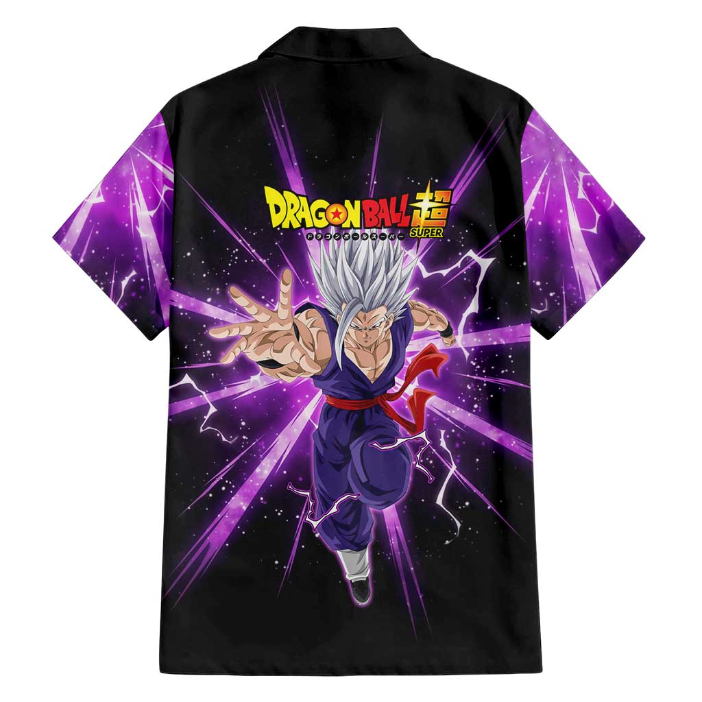 Gohan Beast Dragon Ball Super Anime Purple Lightning Aura Design Family Matching Mermaid Dress and Hawaiian Shirt with Dynamic Power Pose and Energy Burst Background