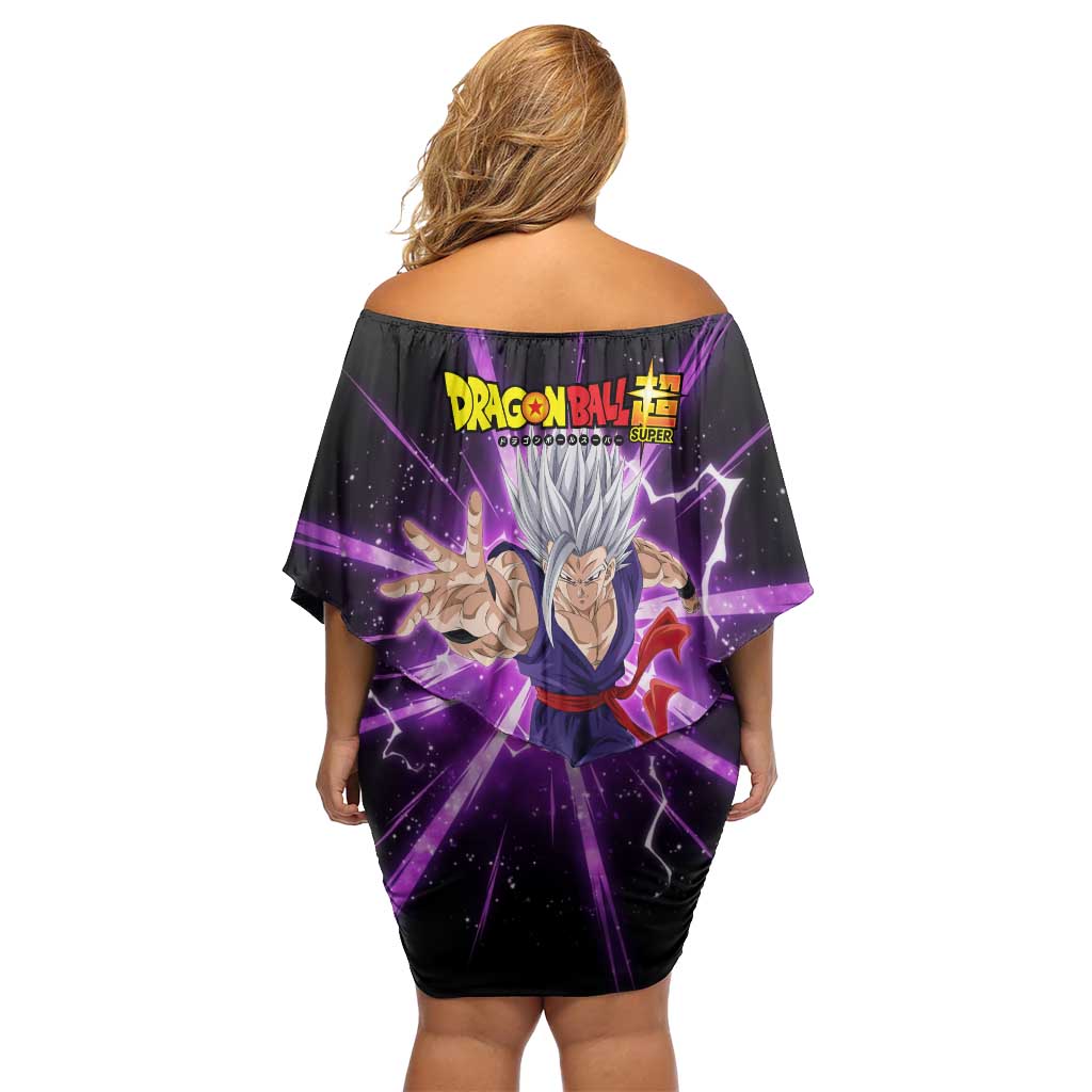 Gohan Beast Dragon Ball Super Anime Purple Lightning Aura Design Family Matching Off Shoulder Short Dress and Hawaiian Shirt with Dynamic Power Pose and Energy Burst Background