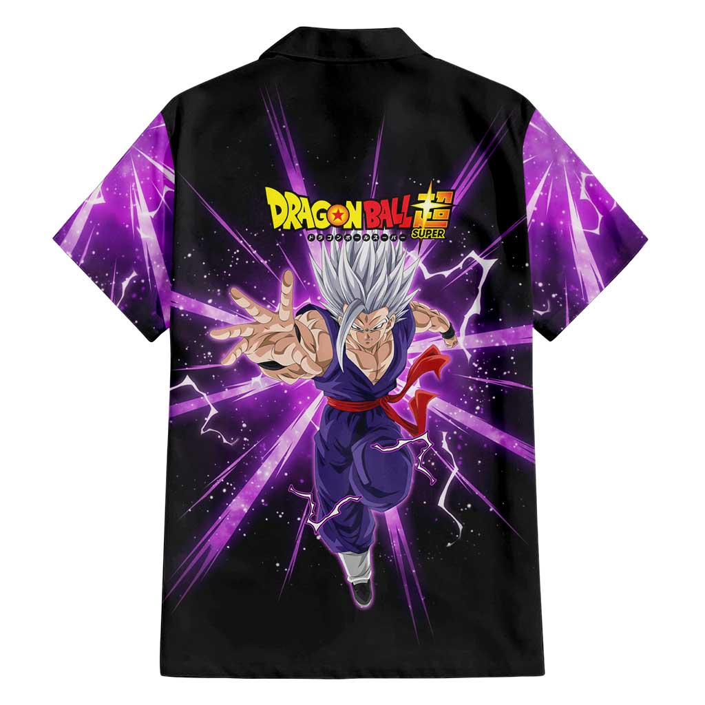 Gohan Beast Dragon Ball Super Anime Purple Lightning Aura Design Family Matching Short Sleeve Bodycon Dress and Hawaiian Shirt with Dynamic Power Pose and Energy Burst Background