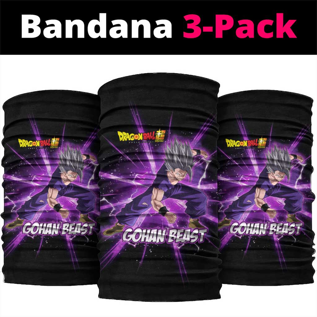 Gohan Beast Dragon Ball Super Anime Purple Lightning Aura Design Neck Gaiter with Dynamic Power Pose and Energy Burst Background - The Mazicc