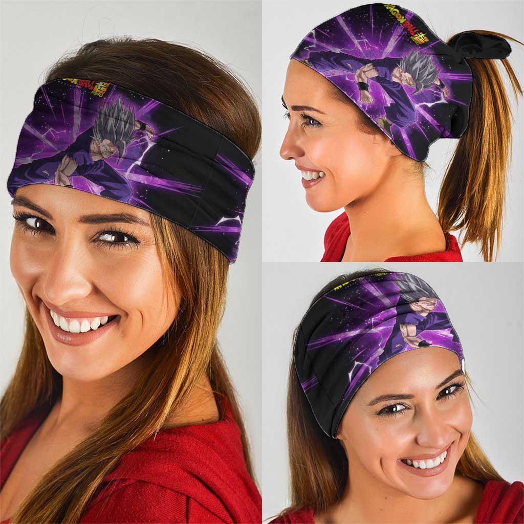 Gohan Beast Dragon Ball Super Anime Purple Lightning Aura Design Neck Gaiter with Dynamic Power Pose and Energy Burst Background - The Mazicc