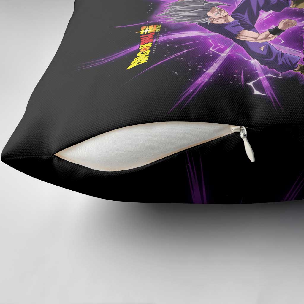 Gohan Beast Dragon Ball Super Anime Purple Lightning Aura Design Pillow Cover with Dynamic Power Pose and Energy Burst Background - The Mazicc