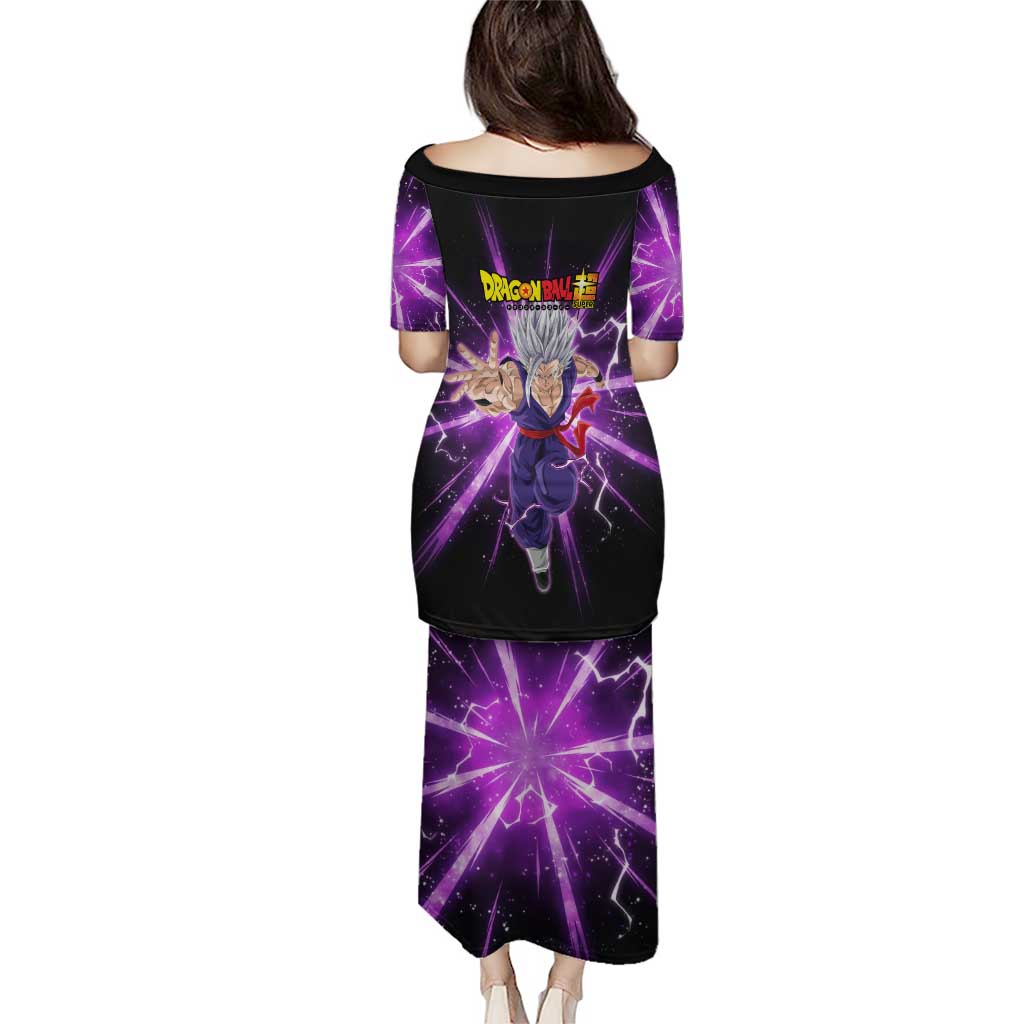Gohan Beast Dragon Ball Super Anime Purple Lightning Aura Design Puletasi with Dynamic Power Pose and Energy Burst Background - The Mazicc