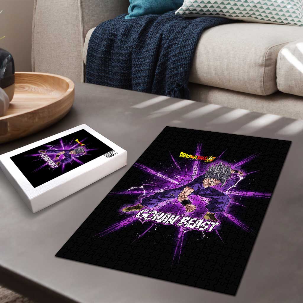 Gohan Beast Dragon Ball Super Anime Purple Lightning Aura Design Puzzle with Dynamic Power Pose and Energy Burst Background - The Mazicc