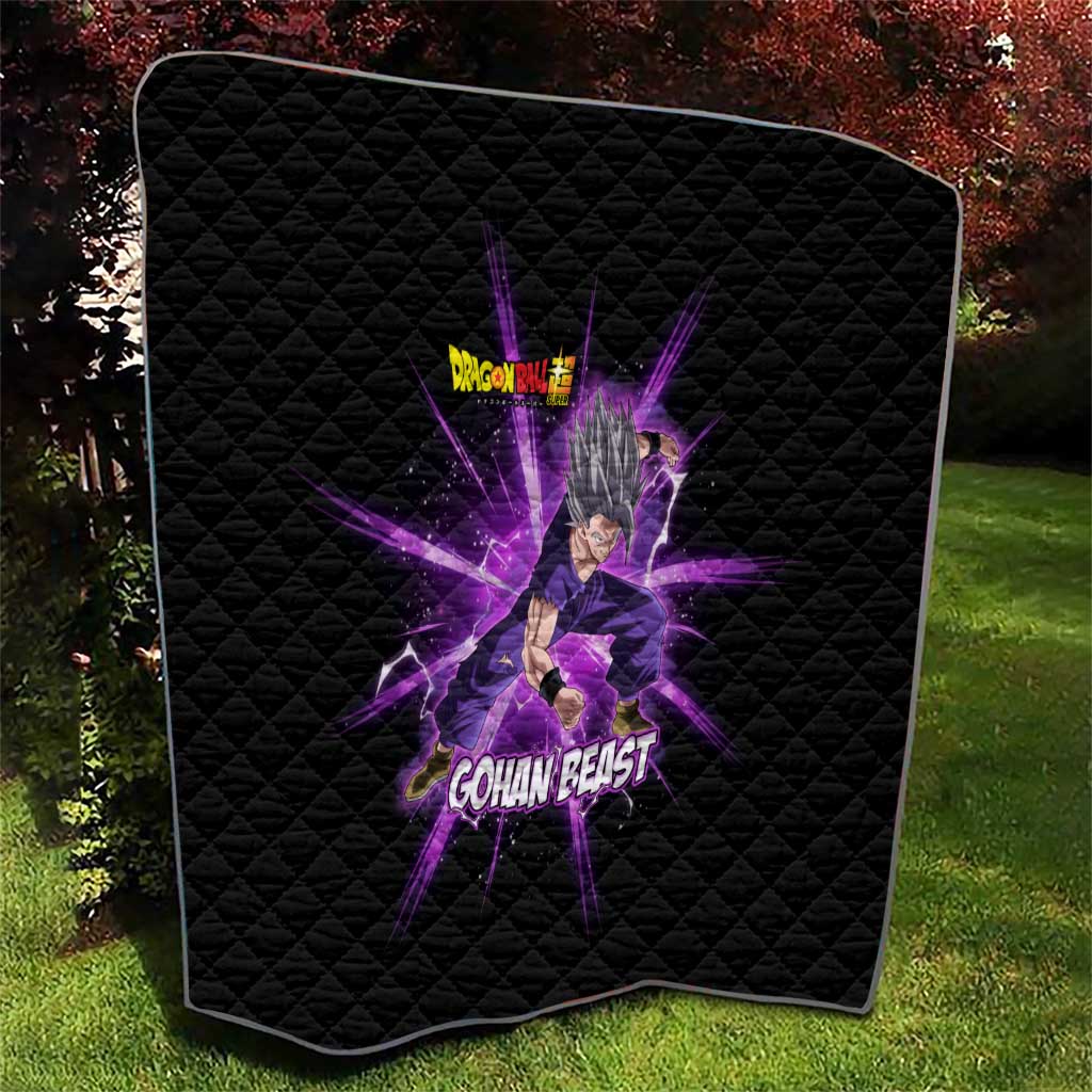 Gohan Beast Dragon Ball Super Anime Purple Lightning Aura Design Quilt with Dynamic Power Pose and Energy Burst Background - The Mazicc