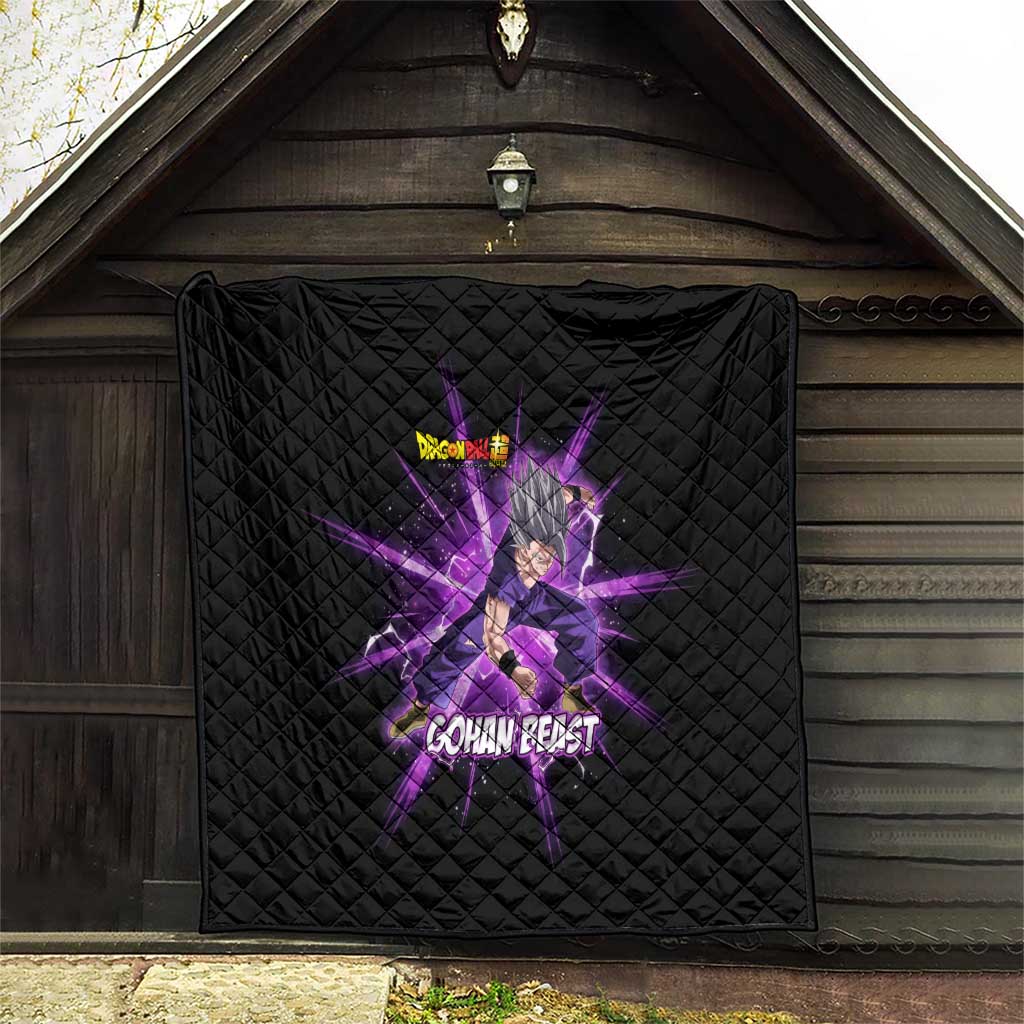 Gohan Beast Dragon Ball Super Anime Purple Lightning Aura Design Quilt with Dynamic Power Pose and Energy Burst Background - The Mazicc
