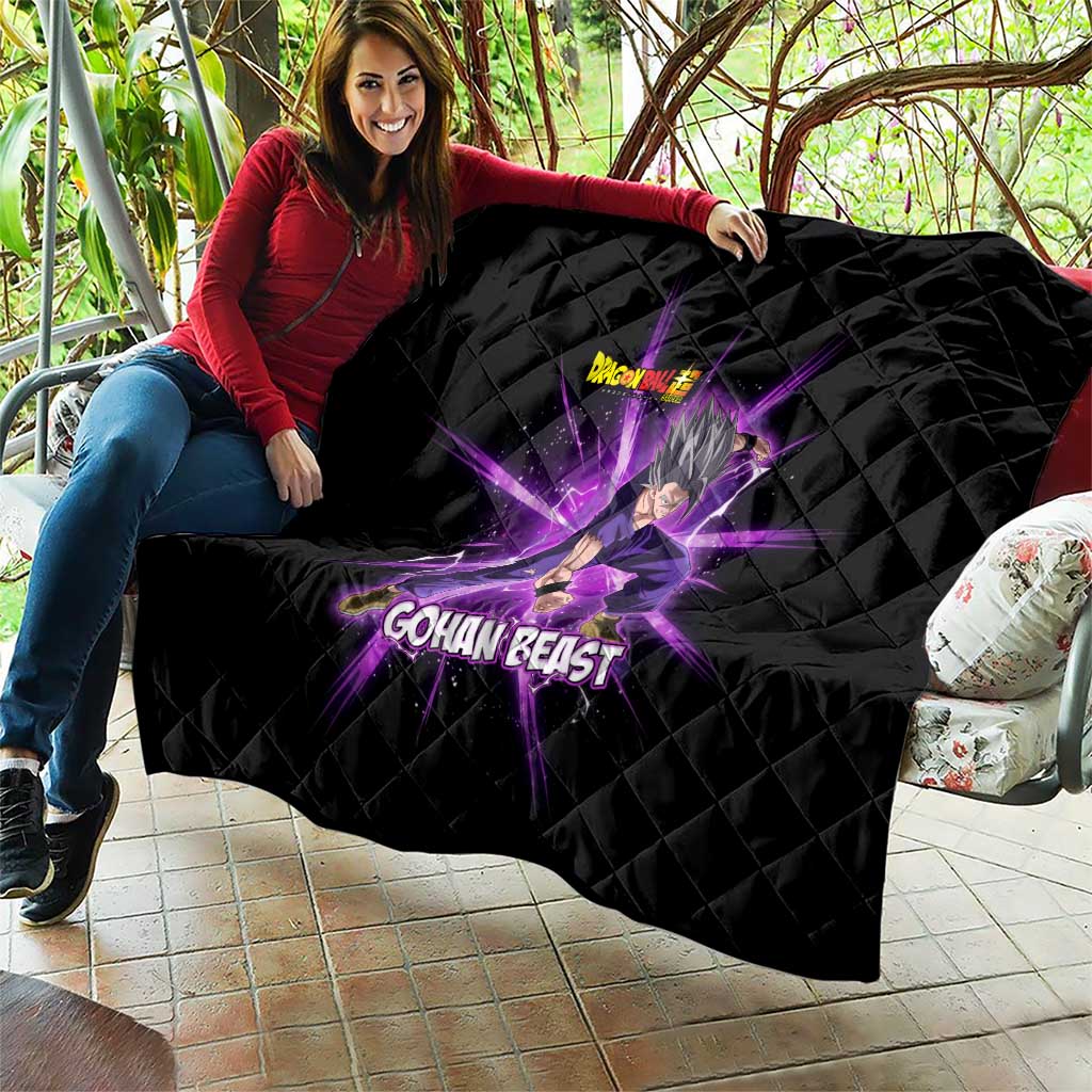 Gohan Beast Dragon Ball Super Anime Purple Lightning Aura Design Quilt with Dynamic Power Pose and Energy Burst Background - The Mazicc