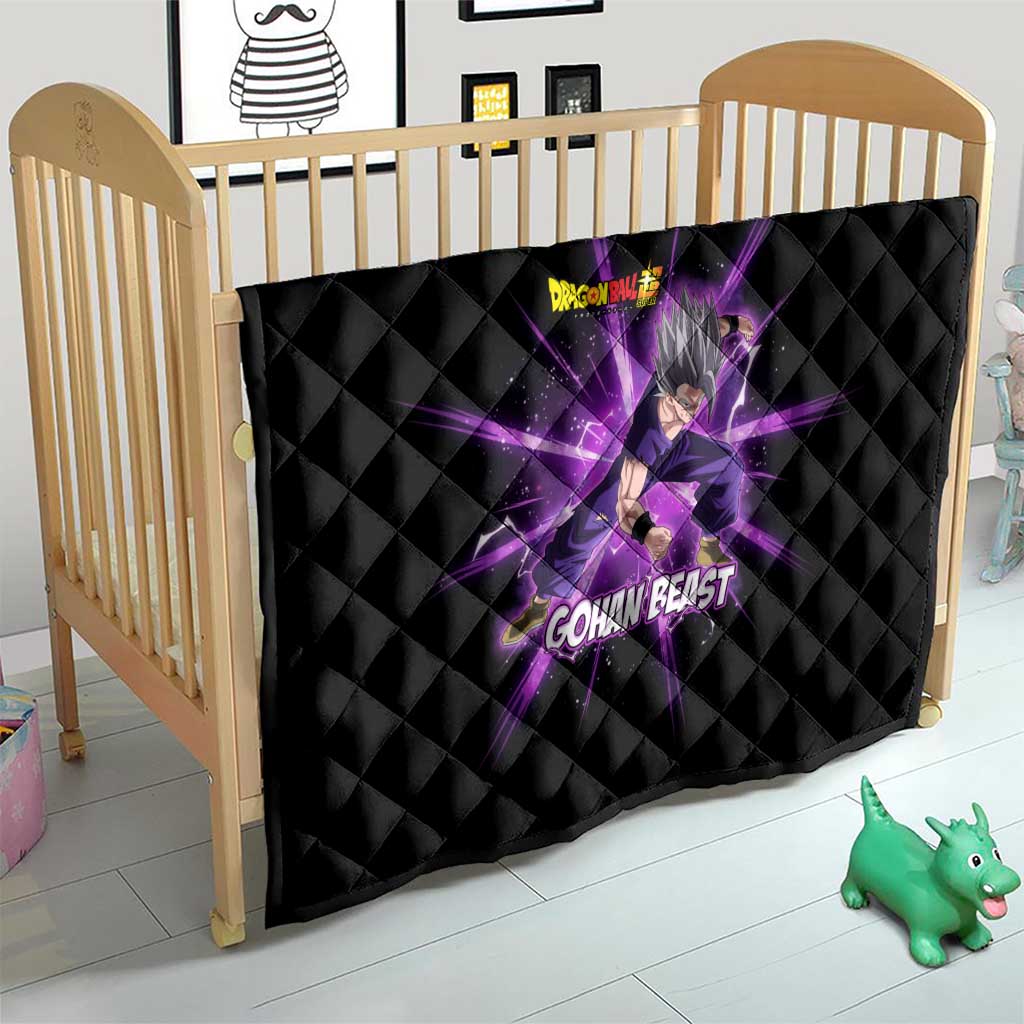 Gohan Beast Dragon Ball Super Anime Purple Lightning Aura Design Quilt with Dynamic Power Pose and Energy Burst Background - The Mazicc
