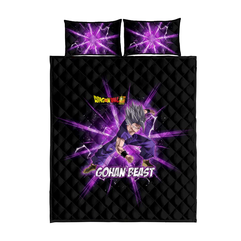 Gohan Beast Dragon Ball Super Anime Purple Lightning Aura Design Quilt Bed Set with Dynamic Power Pose and Energy Burst Background - The Mazicc