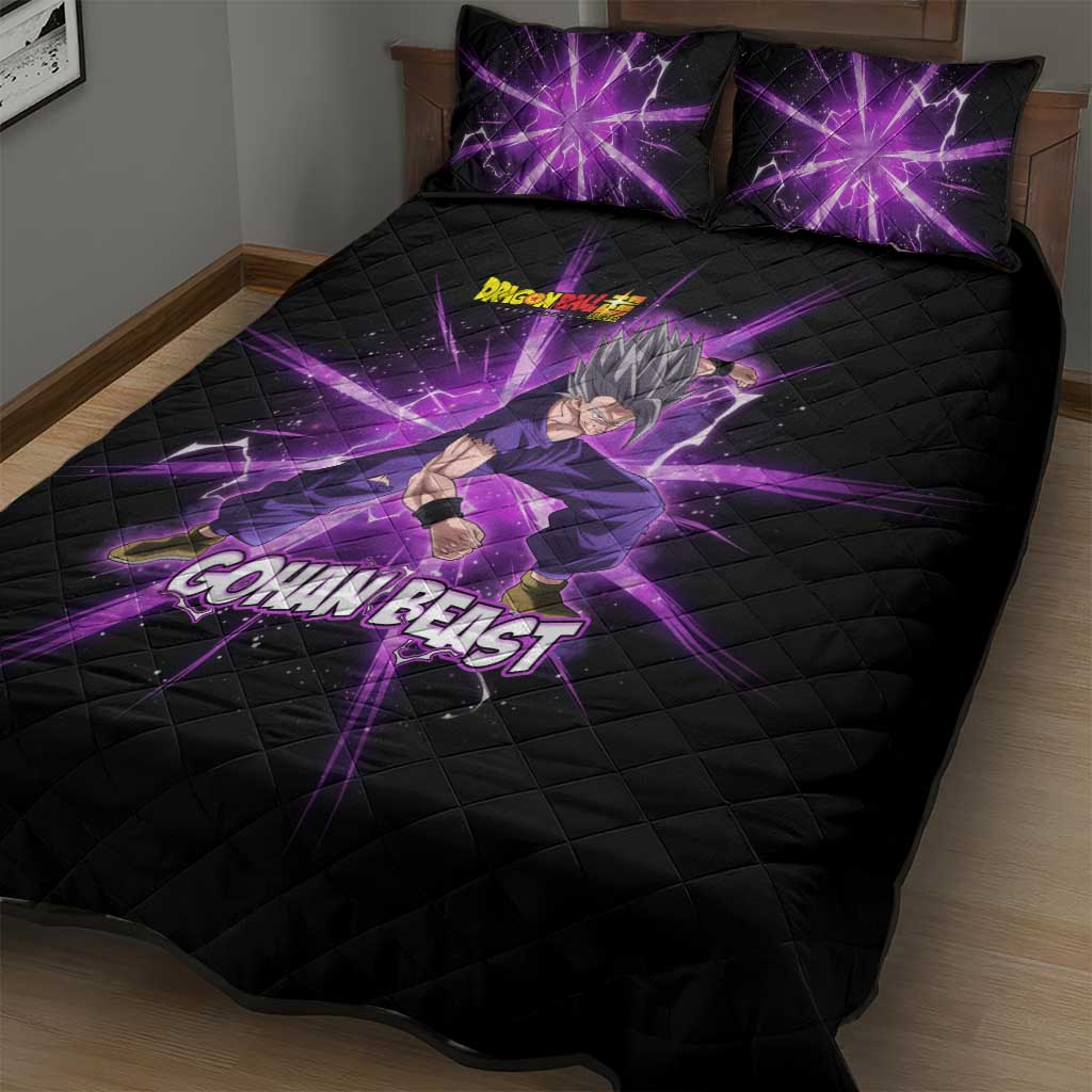 Gohan Beast Dragon Ball Super Anime Purple Lightning Aura Design Quilt Bed Set with Dynamic Power Pose and Energy Burst Background - The Mazicc