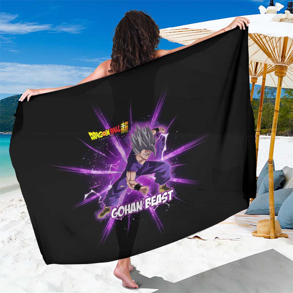 Gohan Beast Dragon Ball Super Anime Purple Lightning Aura Design Sarong with Dynamic Power Pose and Energy Burst Background - The Mazicc