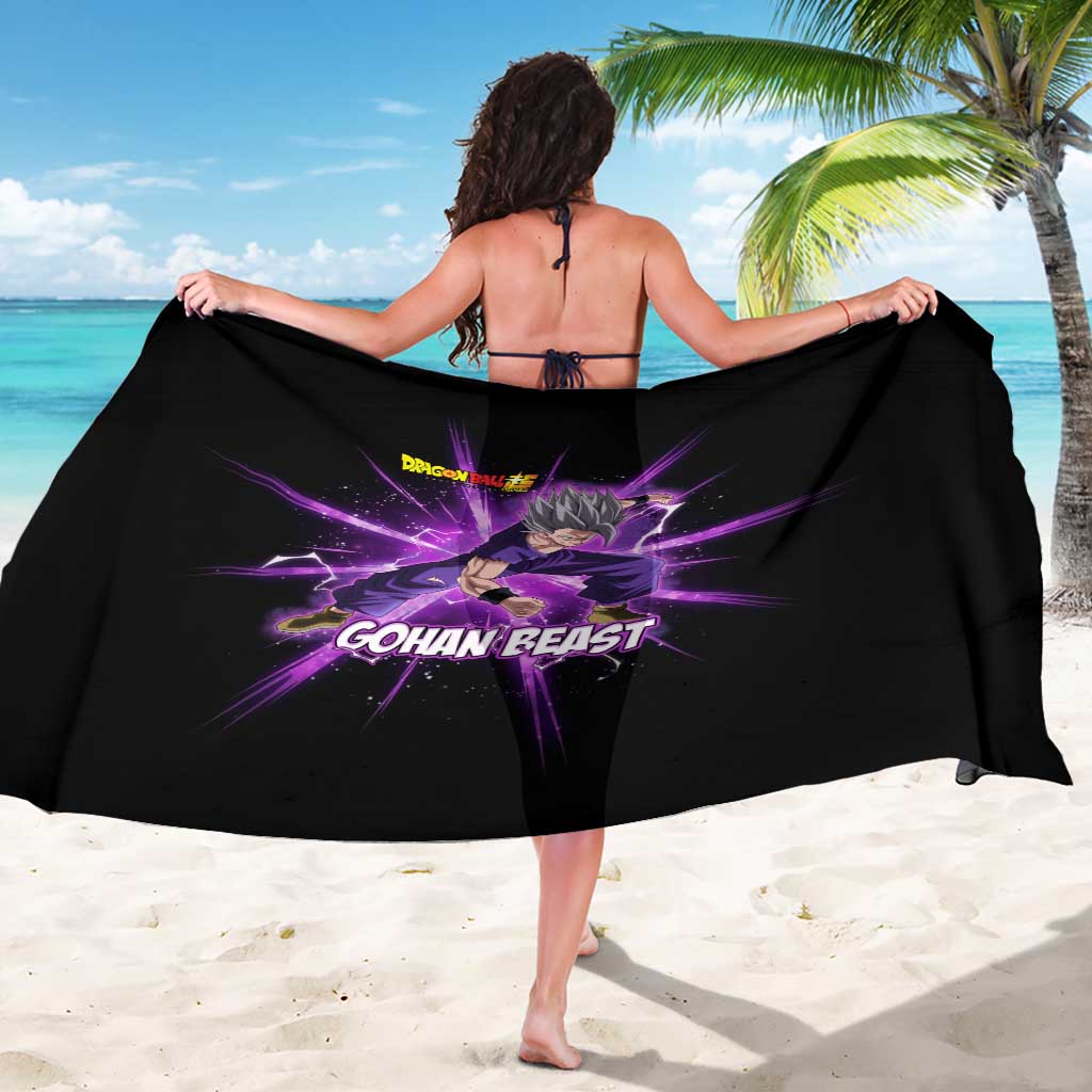 Gohan Beast Dragon Ball Super Anime Purple Lightning Aura Design Sarong with Dynamic Power Pose and Energy Burst Background - The Mazicc