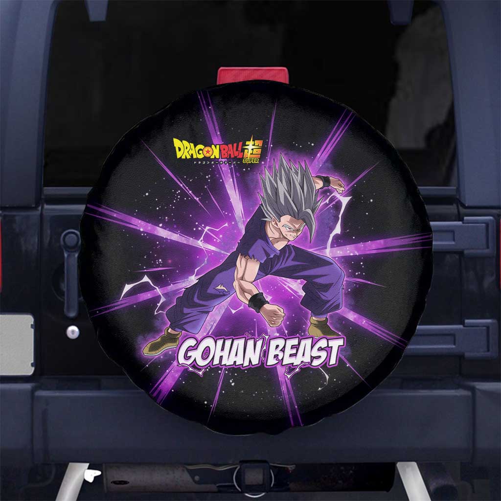 Gohan Beast Dragon Ball Super Anime Purple Lightning Aura Design Spare Tire Cover with Dynamic Power Pose and Energy Burst Background - The Mazicc