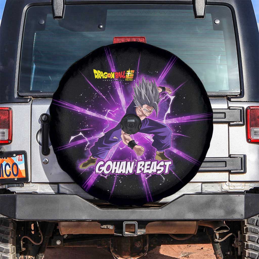 Gohan Beast Dragon Ball Super Anime Purple Lightning Aura Design Spare Tire Cover with Dynamic Power Pose and Energy Burst Background - The Mazicc