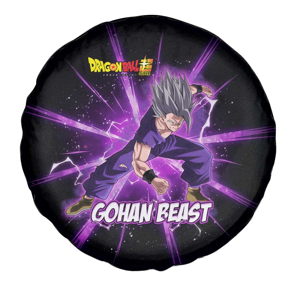 Gohan Beast Dragon Ball Super Anime Purple Lightning Aura Design Spare Tire Cover with Dynamic Power Pose and Energy Burst Background - The Mazicc