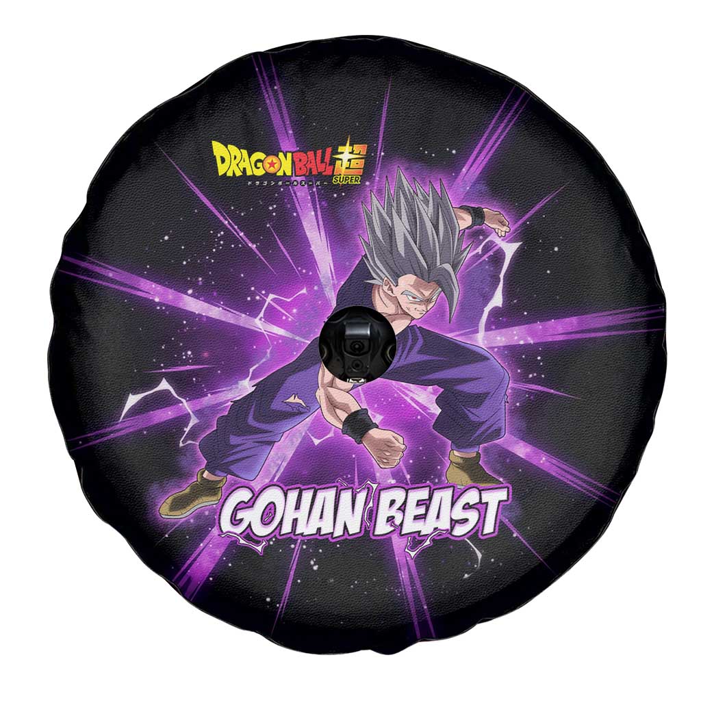Gohan Beast Dragon Ball Super Anime Purple Lightning Aura Design Spare Tire Cover with Dynamic Power Pose and Energy Burst Background - The Mazicc