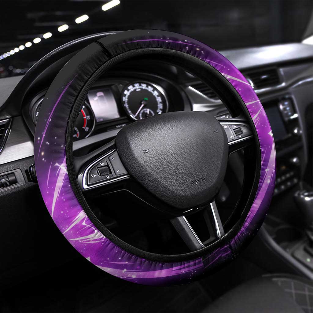 Gohan Beast Dragon Ball Super Anime Purple Lightning Aura Design Steering Wheel Cover with Dynamic Power Pose and Energy Burst Background - The Mazicc