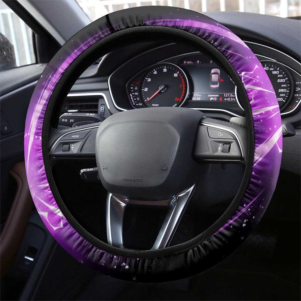 Gohan Beast Dragon Ball Super Anime Purple Lightning Aura Design Steering Wheel Cover with Dynamic Power Pose and Energy Burst Background - The Mazicc