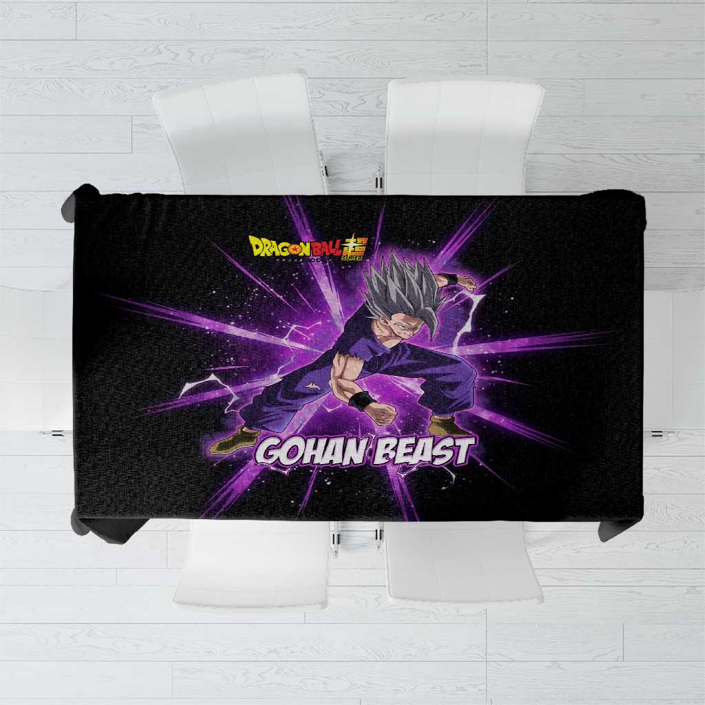 Gohan Beast Dragon Ball Super Anime Purple Lightning Aura Design Tablecloth with Dynamic Power Pose and Energy Burst Background - The Mazicc