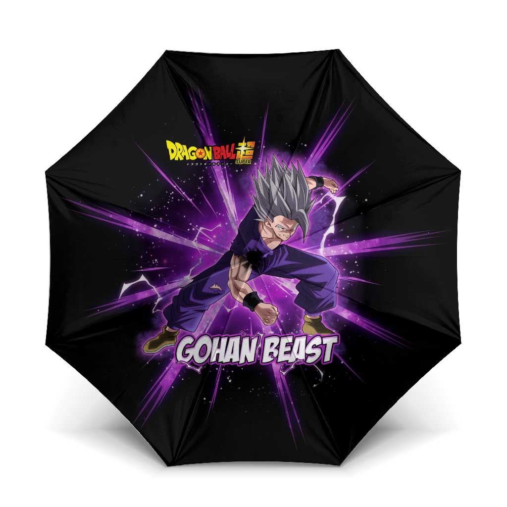 Gohan Beast Dragon Ball Super Anime Purple Lightning Aura Design Umbrella with Dynamic Power Pose and Energy Burst Background - The Mazicc
