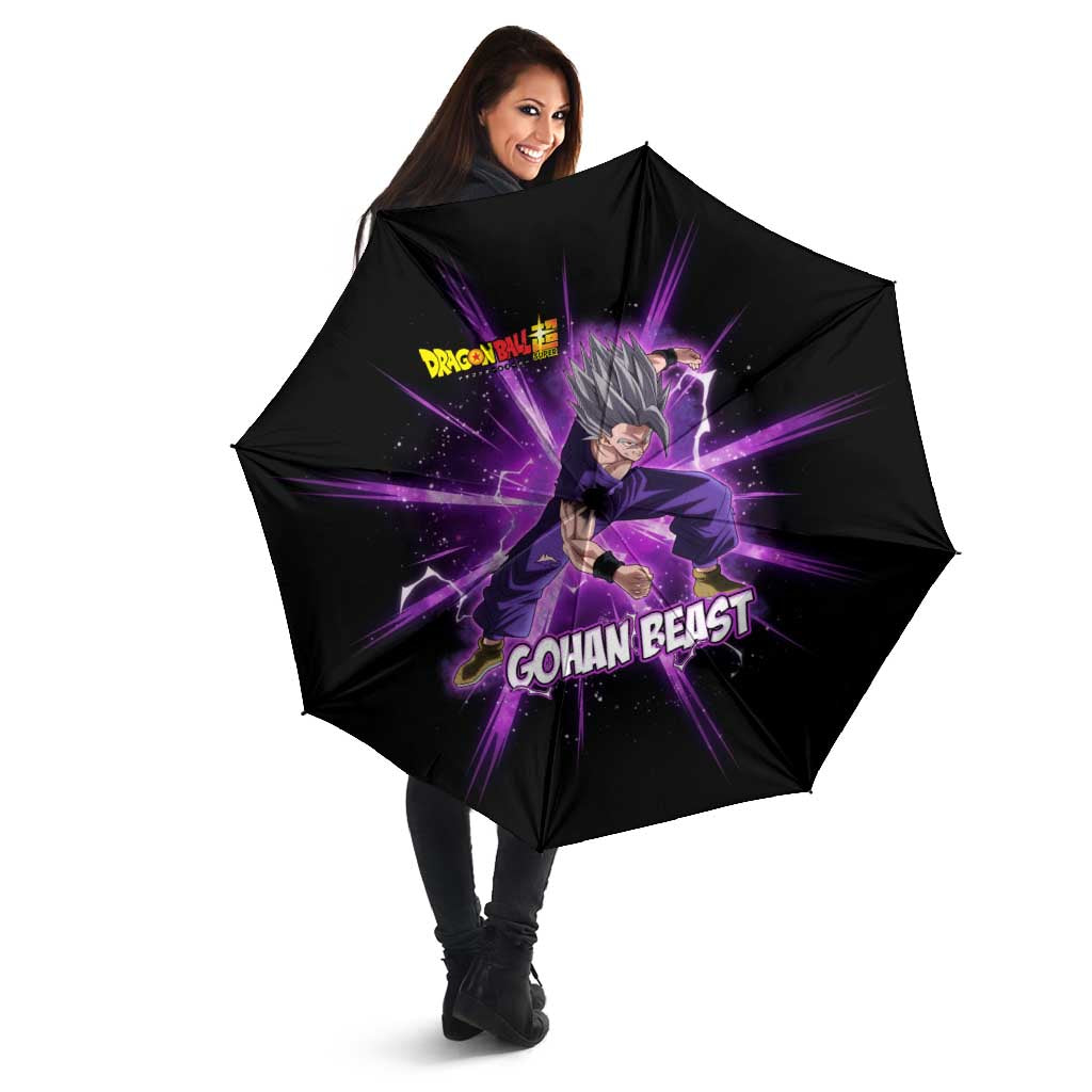 Gohan Beast Dragon Ball Super Anime Purple Lightning Aura Design Umbrella with Dynamic Power Pose and Energy Burst Background - The Mazicc