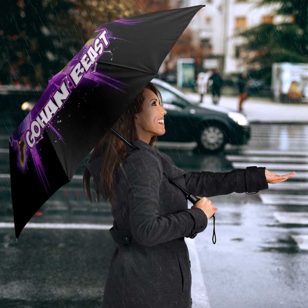 Gohan Beast Dragon Ball Super Anime Purple Lightning Aura Design Umbrella with Dynamic Power Pose and Energy Burst Background - The Mazicc