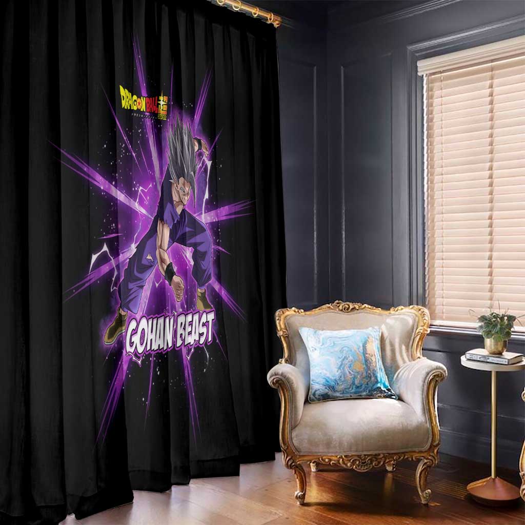 Gohan Beast Dragon Ball Super Anime Purple Lightning Aura Design Window Curtain with Dynamic Power Pose and Energy Burst Background - The Mazicc