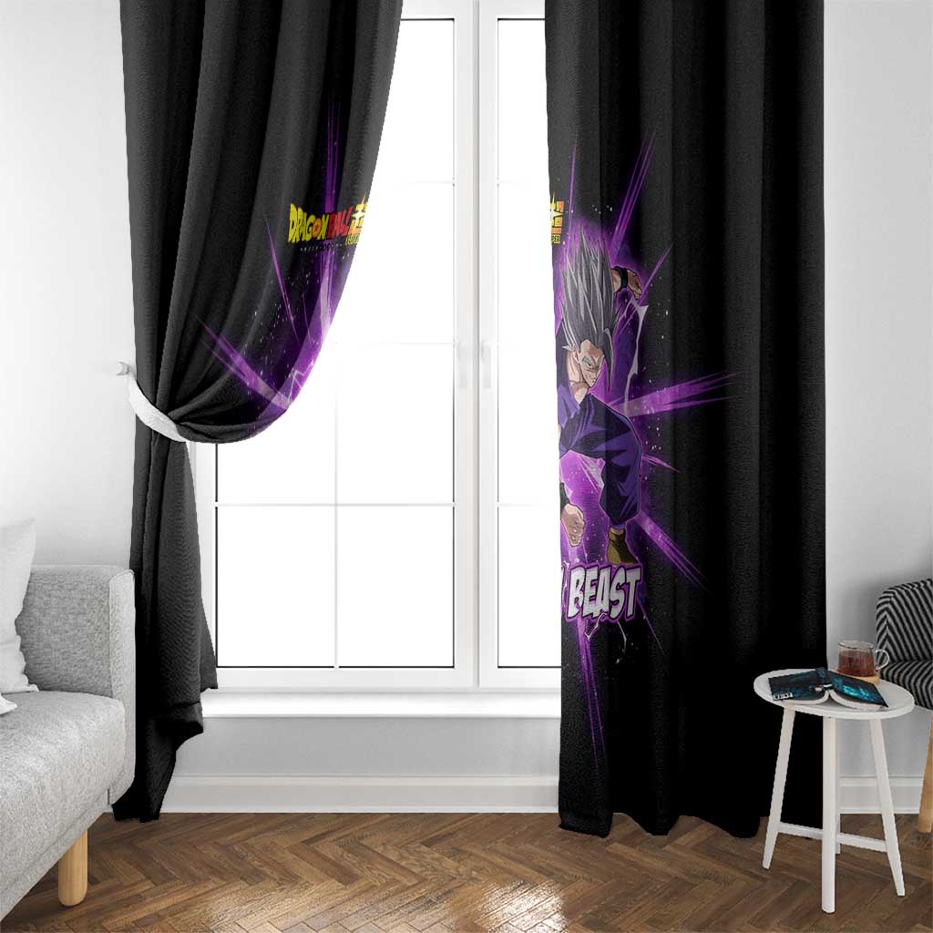 Gohan Beast Dragon Ball Super Anime Purple Lightning Aura Design Window Curtain with Dynamic Power Pose and Energy Burst Background - The Mazicc