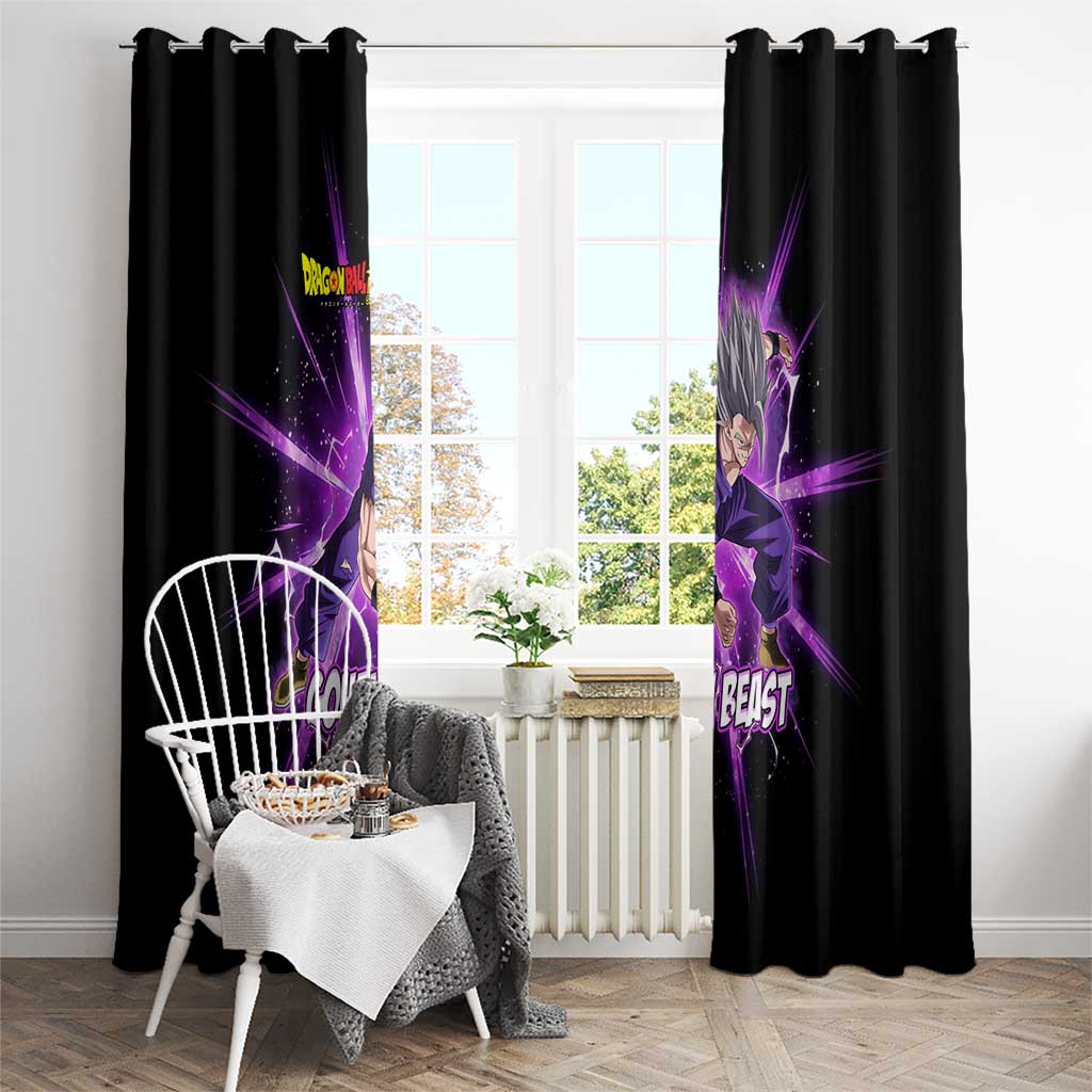 Gohan Beast Dragon Ball Super Anime Purple Lightning Aura Design Window Curtain with Dynamic Power Pose and Energy Burst Background - The Mazicc