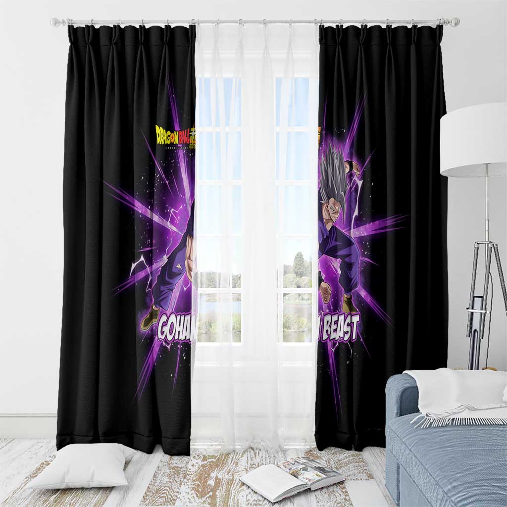 Gohan Beast Dragon Ball Super Anime Purple Lightning Aura Design Window Curtain with Dynamic Power Pose and Energy Burst Background - The Mazicc